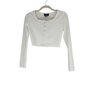 Cider Top Cropped White Snap Front Long Sleeve Recycled Fabric size XS NWT